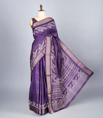 Violet Woven Synthetic Dola Saree With Stripes & Printed Bird Motifs-BL4500