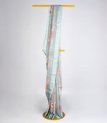 Steel Blue Woven Synthetic Moss Chiffon Saree With Printed Floral Motifs-BL3780