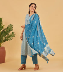 Classic Blue Cotton Kurta Set With Matching Dupatta