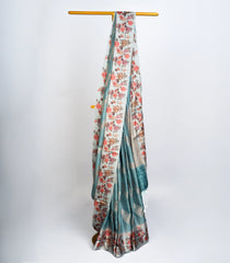 Turquoise Woven Art Dola Silk Saree With Printed Floral Motifs-BL3735