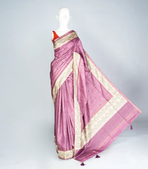 Lilac Woven Art Tussar Silk Saree With Printed Floral Motifs-BL3887