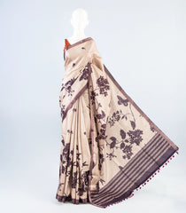 Taupe Woven Synthetic Dola Silk Saree With Printed Floral Motifs-BL4137