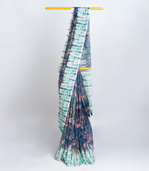 Navy Blue Woven Art Kota Silk Saree With Printed Floral Motifs-BL3750