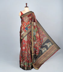 Maroon Woven Synthetic Cotton Saree With Printed Princess Motifs-BL4285