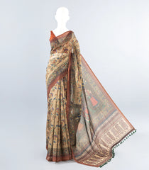 Grey Woven Art Chanderi Saree With Printed Floral Motifs-BL3944