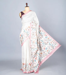 Off White Woven Synthetic Dola Silk Saree With Printed Floral Motif-BL4460