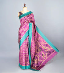 BubbleGum Pink Woven Synthetic Dupion Saree With Bird Motifs & Contrast Border-BL4477