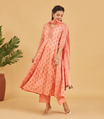 Peach Floral Printed Kurta Set With Matching Dupatta