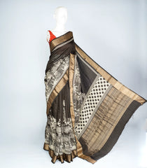 Black Woven Art Dola Silk Saree With Printed Floral Motifs-BL3903