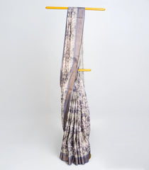 Grey Woven Art Linen Saree With Printed Floral Motifs-BL3755