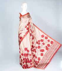 Grey Woven Art Tussar Silk Saree With Printed Floral Motifs-BL3908