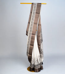 White Woven Art Raw Silk Saree With Printed Goddess Motifs-BL3711