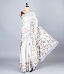Off White Woven Synthetic Dola Silk Saree With Printed Floral Motif-BL4459
