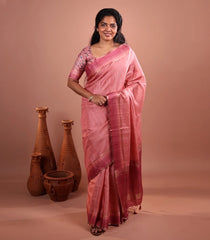 Dusty Pink Woven Synthetic Dola Silk Saree With Temple Border-SY0497