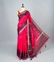 Hot Pink Woven Art Dola Silk Saree With Floral Vine Motifs-BL4265