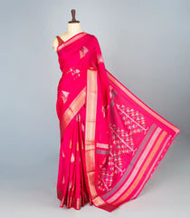 Hot Pink Woven Synthetic Dola Silk Saree With Printed Geometric Motifs-BL4315