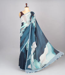 Turquoise Woven Synthetic Georgette Saree With Printed Floral Motifs-BL4222