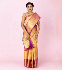 Mustard Handloom Korvai Kanchipuram Silk Saree With Silk Checks-KA16344