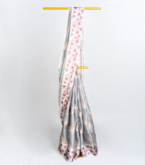 Grey Woven Art Dola Silk Saree With Printed Floral Motifs-BL3745