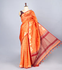 Orange Woven Synthetic Dola Saree With Floral & Deer Motifs-BL4497