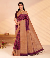 Maroon Handloom Kanchipuram Silk Saree With Floral Motifs-KA15638