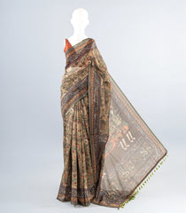 Grey Woven Art Chanderi Saree With Printed Floral Motifs-BL3942