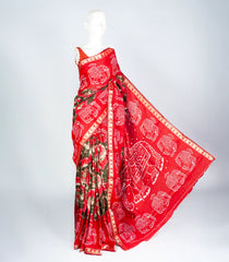Crimson Woven Art Chanderi Saree With Printed Tie & Dye Motifs-BL3912