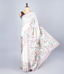 Off White Woven Synthetic Dola Silk Saree With Printed Floral Motif-BL4461