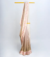 Dark Beige Woven Art Tussar Saree With Printed Floral Motifs-BL3761