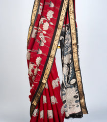 Maroon Woven Art Chanderi Saree With Printed Kalamkari Motifs-BL3712