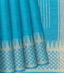 Light Blue Woven Tussar Silk Saree With Square Motifs-Light Blue