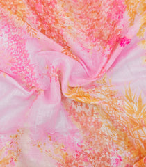 Pink Printed Synthetic Linen Saree With Abstract Motifs-SY0158