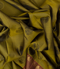 Bonsai Green Handloom Kanchipuram Silk Saree With Kalamkari Motifs Pallu