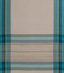 Taupe Handwoven Bengal Cotton Saree With Cyan Border-BG1496
