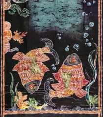 Black Woven Tussar Silk Saree With Printed Fish Motifs-TU3219