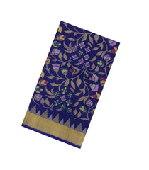 Dark Blue Handloom Uppada Silk Saree With Meena Floral Motifs-UP0351