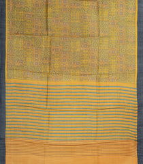 Mustard Printed Silk Saree With Floral Motifs & Contrast Border-PS0786