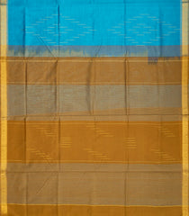 Turquoise Handloom Silk Cotton Saree With Stripes & Contrast Border-SC3698