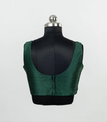 Bottle Green Woven Ready Made Spun Cotton Plain Sleeveless Blouse-RB5189