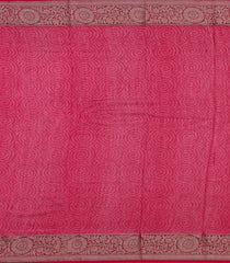 Red Printed Chanderi Cotton Saree With Zari Border-CC1578