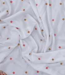 White Woven Synthetic Blended Saree With Embroidered Motifs-EN2040