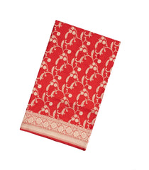 Red Handloom Banarasi Silk Saree With Floral Vine Motifs-BE1486
