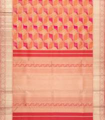 Dark Peach Handloom Kanchipuram Silk Saree With Floral Jaal Motifs-KA13530