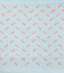 Light Blue Printed Linen Saree With Peacock Motifs-LI0751