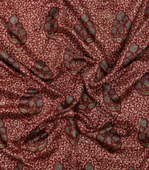 Crimson Printed Chanderi Cotton Saree With Zari Border-CC1624