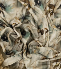 Beige Woven Synthetic Viscose Saree With Printed Floral Motifs-BL4925