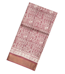 Dusty Pink Handloom Tussar Silk Saree With Printed Tribal Motifs-TU2642