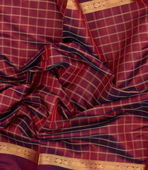 Maroon Handloom Silk Cotton Saree With Checks-SC4223