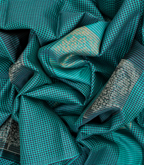 Blue Handloom Soft Silk Saree With Checks & Buttas