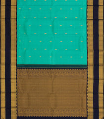 Turquoise Handloom Korvai Kanchipuram Silk Saree With Checks & Buttas-KA13809